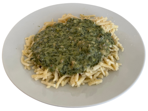 Bramborové špecle se špenátovým bešamelem a kuřecí Bramborové špecle se špenátovým bešamelem a kuřecí