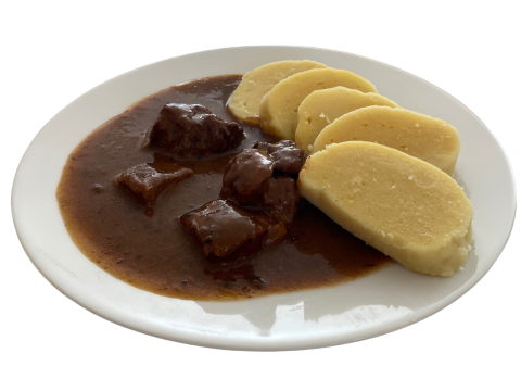 Hověží guláš, bramborové knedlíky Hověží guláš, bramborové knedlíky
